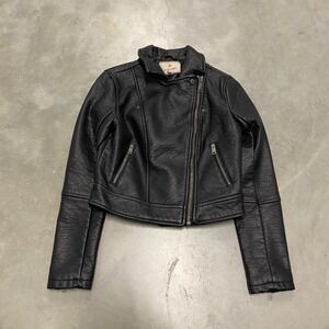 Cape Juby Womens Black Faux Leather Moto Biker Jacket Cropped Asymmetrical Zip S